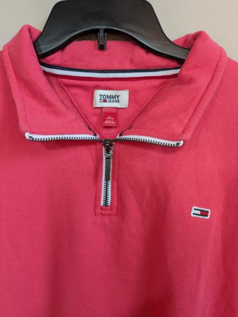 tommy jeans pink crop sweater 1/4 zip long sleeve size XL #434 - Picture 2 of 5